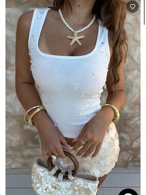 White Fox Boutique White Ribbed Sequin Square-Neck Tank